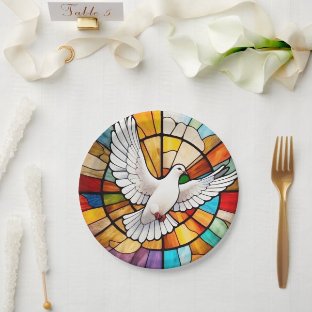 Farbenfrohe weiße Taube gestanzter Glass Bird Pappteller (Hochzeit)