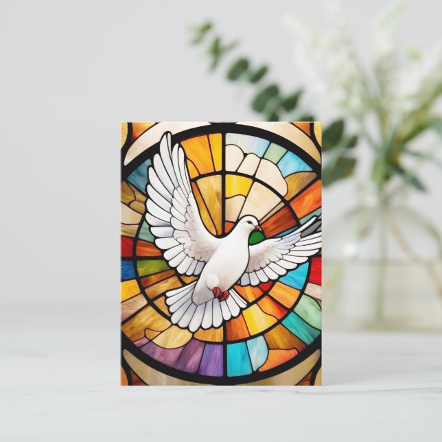 Farbenfrohe weiße Taube gestanzter Glass Bird Postkarte (Stehend Vorderseite)