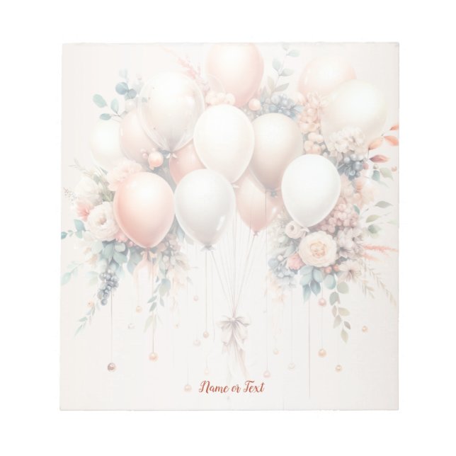 Farbenfrohe Weißpfirsichblütenballons Elegant Notizblock (Vorderseite)
