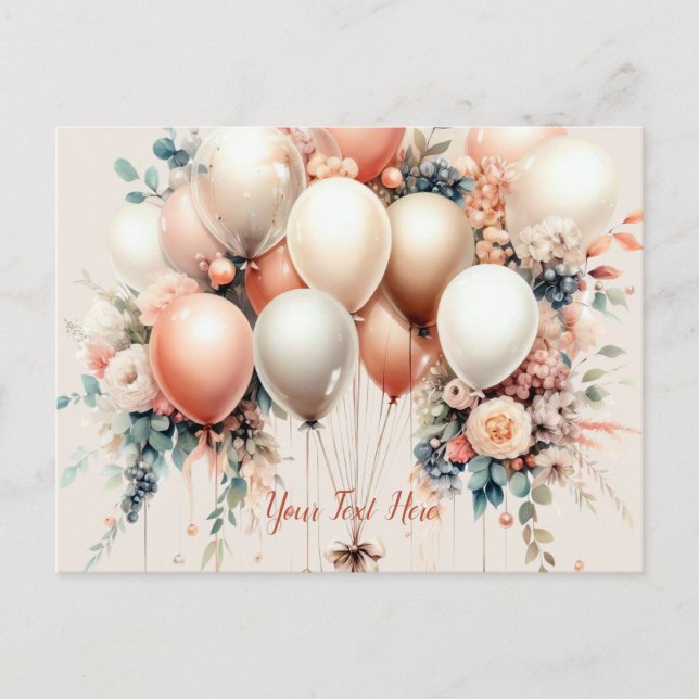 Farbenfrohe Weißpfirsichblütenballons Elegant Postkarte (Vorderseite)