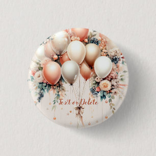 Farbenfrohe Weißpfirsichblütenballons Elegantes Pa Button