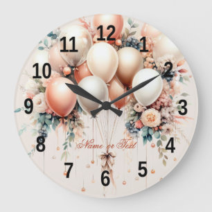 Farbenfrohe Weißpfirsichblütenballons Elegantes Pa Große Wanduhr