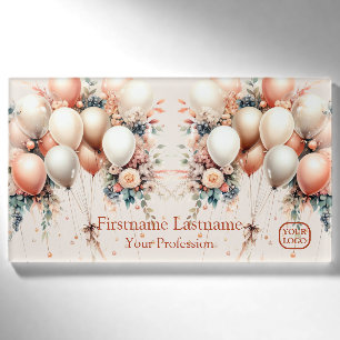 Farbenfrohe Weißpfirsichblütenballons Elegantes Pa Namenschild