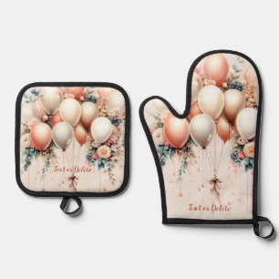 Farbenfrohe Weißpfirsichblütenballons Elegantes Pa Ofenhandschuh & Topflappen-Set