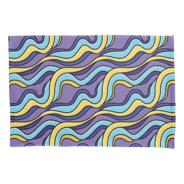 Farbenfrohe Wellen Funky Retro Modernes Muster Kis Kissenbezug (Vorderseite)