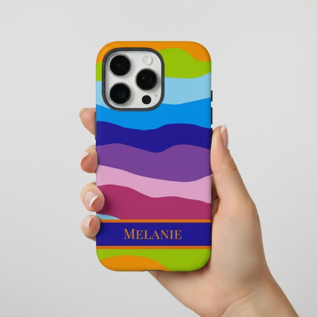 Farbenfrohe Wellen mit Namen Case-Mate iPhone Hülle (colorful phone case with name)
