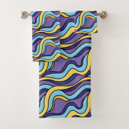 Farbenfrohe Wellenmuster Funky Retro Modernes Abst Badhandtuch Set