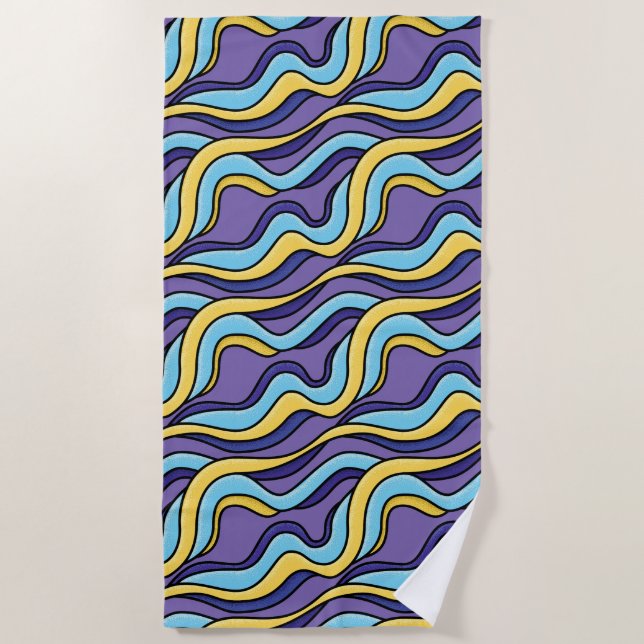 Farbenfrohe Wellenmuster Funky Retro Modernes Abst Strandtuch (Vorderseite)