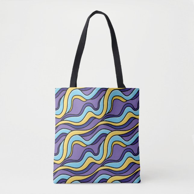 Farbenfrohe Wellenmuster Funky Retro Modernes Abst Tasche (Vorderseite)