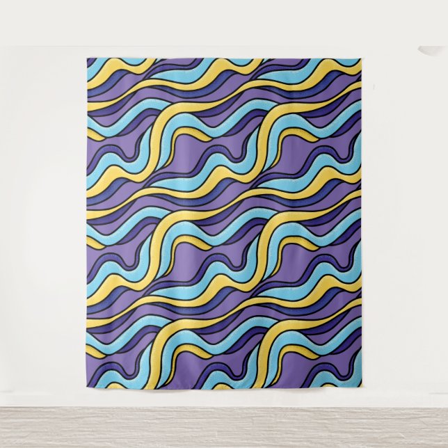 Farbenfrohe Wellenmuster Funky Retro Modernes Abst Wandteppich (Vorderseite)