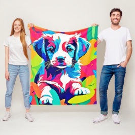 Farbenfrohe Welpenkunst Fleecedecke