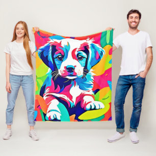 Farbenfrohe Welpenkunst Fleecedecke