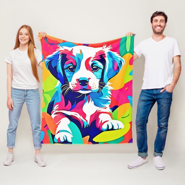 Farbenfrohe Welpenkunst Fleecedecke (Beispiel)