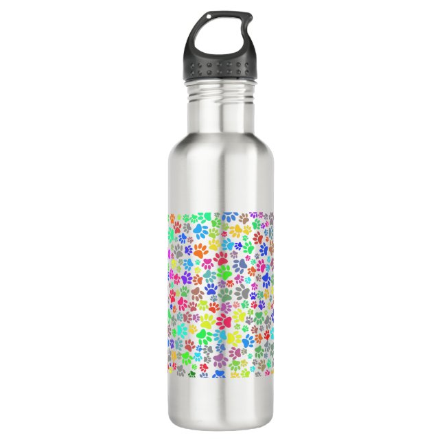 Farbenfrohe Welpenmuster Edelstahlflasche (Vorderseite)