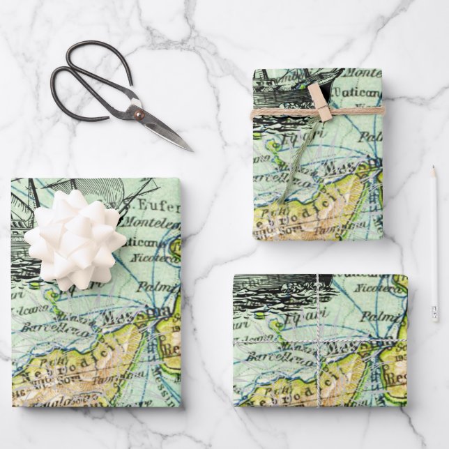 Farbenfrohe Weltkarte Pirate Schatzkarte Geschenkpapier Set (Vorderseite)