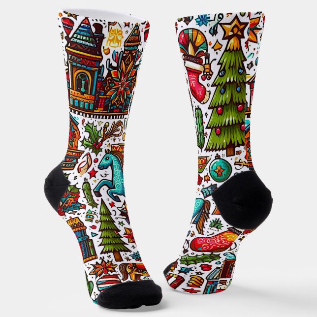 Farbenfrohe Western Muster Weihnachten Socken (Gewinkelt)