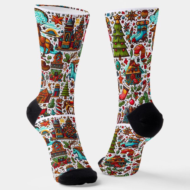 Farbenfrohe Western Muster Weihnachten Socken (Gewinkelt)