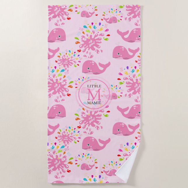 Farbenfrohe Whale-Monogramm-Muster Strandtuch (Vorderseite)