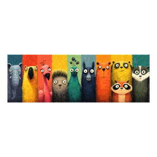 Farbenfrohe Whimsical Animal Lineup Poster