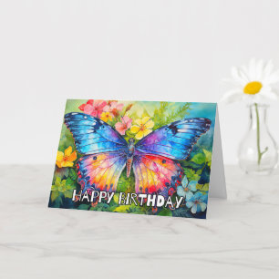 Farbenfrohe Whimsical Butterfly zum Geburtstag Karte