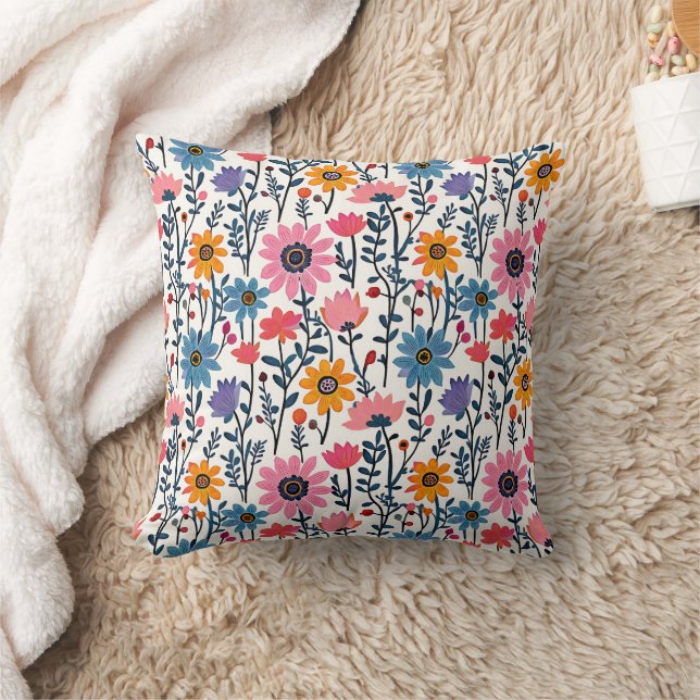 Farbenfrohe Whimsical Folk Art Floral Kissen (Decke)