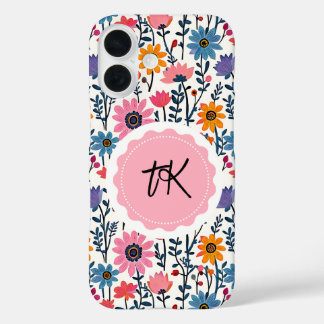 Farbenfrohe Whimsical Folklorele Mit Monogramm iPhone 16 Hülle