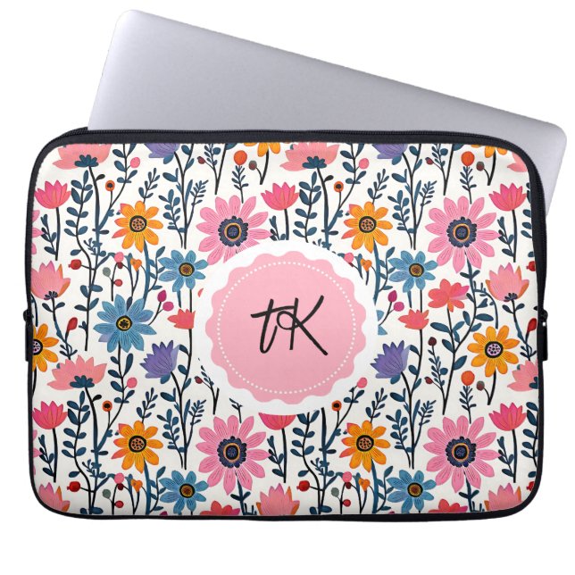 Farbenfrohe Whimsical Folklorele Mit Monogramm Laptopschutzhülle (Vorderseite)