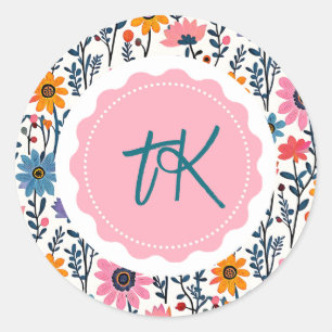 Farbenfrohe Whimsical Folklorele Mit Monogramm Runder Aufkleber