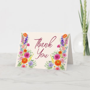 Farbenfrohe Whimsical-Garten-Blumen-Hochzeit Dankeskarte