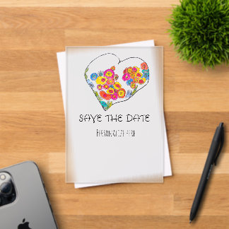 Farbenfrohe Whimsical Heart Save-the-Date-Karte Acryleinladungen
