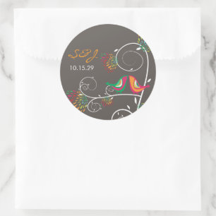 Farbenfrohe Whimsical Kissing Summer Birds Wedding Runder Aufkleber