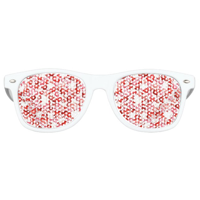 Farbenfrohe Whimsical kleine Herzen Rot Rosa Weiß Partybrille (Vorderseite)