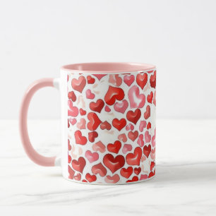 Farbenfrohe Whimsical kleine Herzen Rot Rosa Weiß Tasse