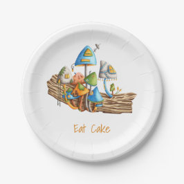 Farbenfrohe Whimsical Mushroom Village Housewarmin Pappteller