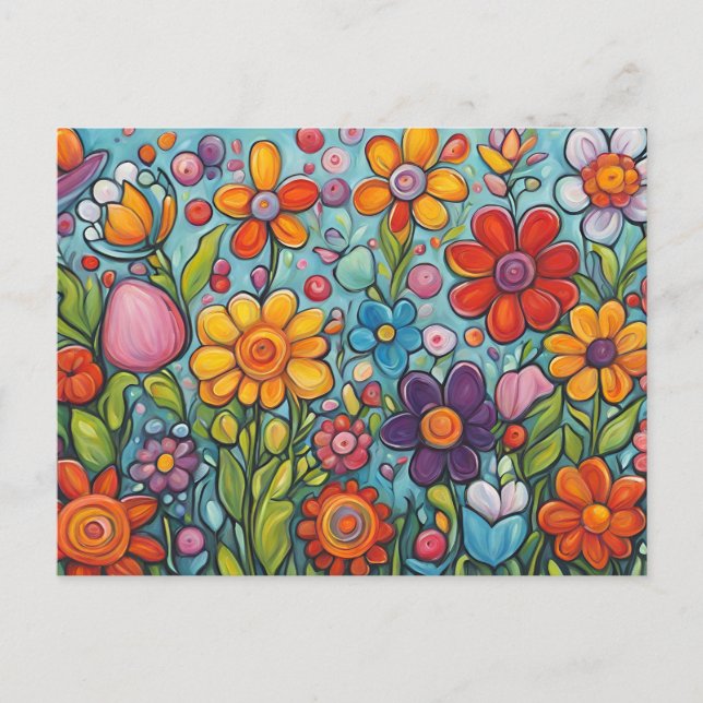 Farbenfrohe Whimsical Summer Blume Postkarte (Vorderseite)