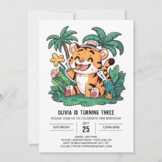 Farbenfrohe Whimsical Tiger Digital Geburtstag Einladung