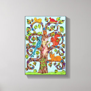 Farbenfrohe Whimsical Tree Fairy Süße Tier Zeich Leinwanddruck
