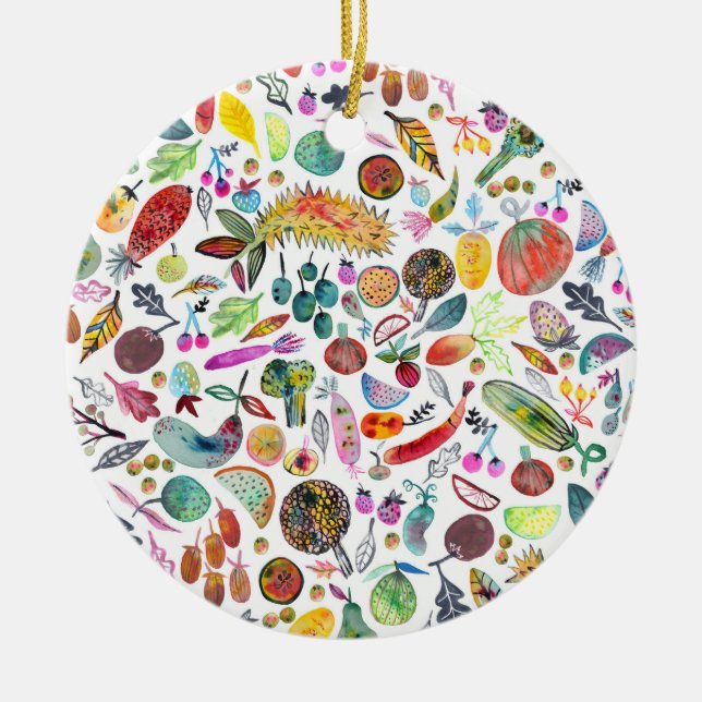 Farbenfrohe Whimsical Watercolor Veggies Keramik Ornament (Vorne)