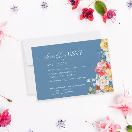 Farbenfrohe Widlflower Dusty Blue Wedding RSVP Karte