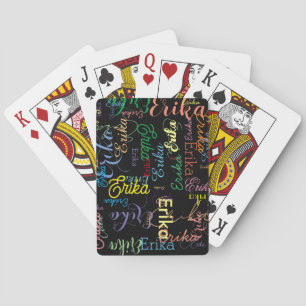 Farbenfrohe Wiederholung von Mädchenkalligraphiebe Spielkarten
