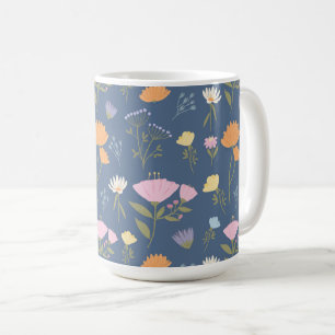 Farbenfrohe Wiese auf Blau Kaffeetasse