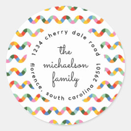 Farbenfrohe Wiggle Stripadresse Runder Aufkleber