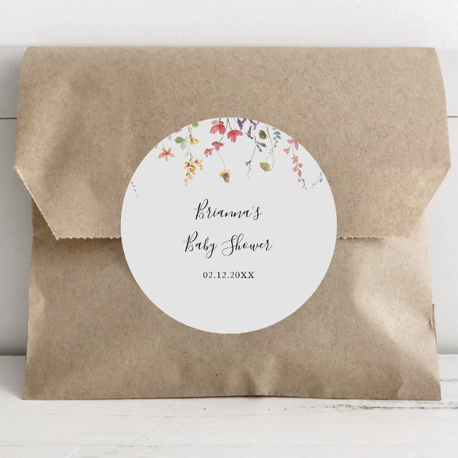 Farbenfrohe Wild Floral Baby Dusche Gefallen Runder Aufkleber (Von Creator hochgeladen)