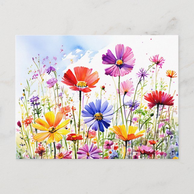 Farbenfrohe Wildblume Auenwasser Postkarte (Vorderseite)