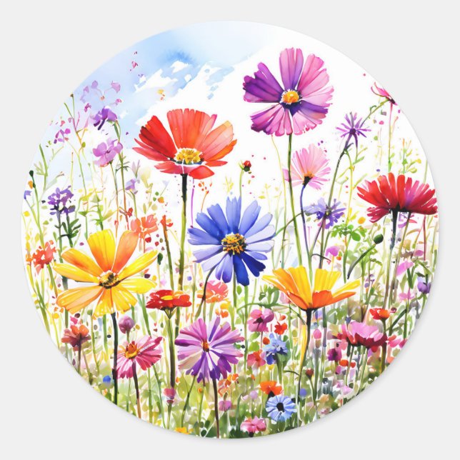 Farbenfrohe Wildblume Auenwasser Runder Aufkleber (Vorderseite)
