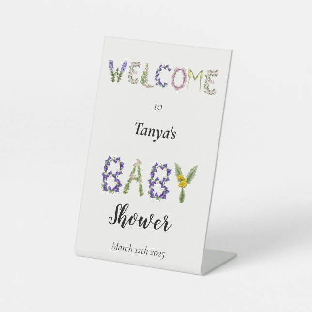 Farbenfrohe Wildblume Begrüßungsdusche Baby Sockelschild (Vorderseite)