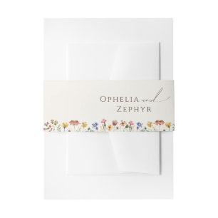 Farbenfrohe Wildblume Beige Einladung Bauchband Einladungsbanderole