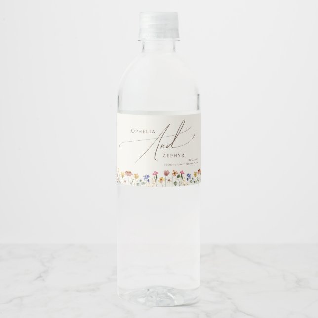 Farbenfrohe Wildblume | Beige Flasche (Vorderseite)
