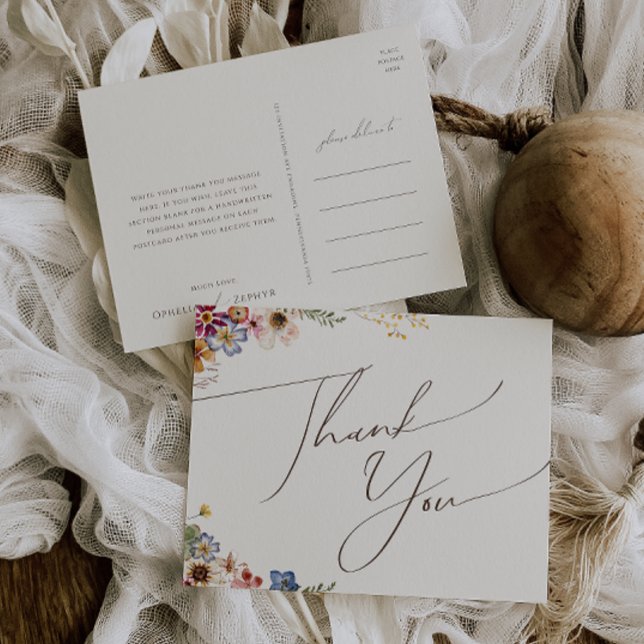 Farbenfrohe Wildblume Beige Garden Wedding Danke Postkarte (Von Creator hochgeladen)