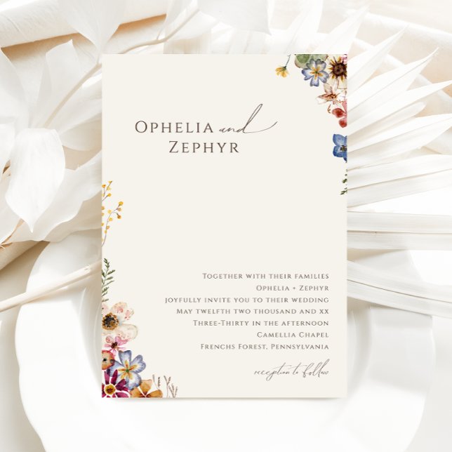 Farbenfrohe Wildblume | Beige Garden Wedding Einladung (Von Creator hochgeladen)
